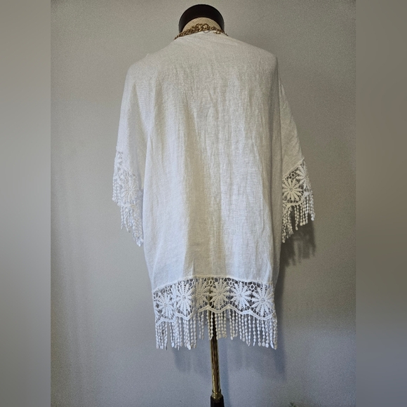 Valentina Naldi 100% Linen Open Front Tunic/Cover Up. Floral,Fringe Hem. O/S - Picture 5 of 9